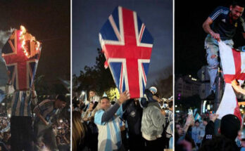 Argentina fans burn England flag and carry St George's Cross coffin on streets