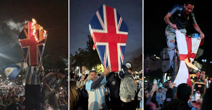 Argentina fans burn England flag and carry St George's Cross coffin on streets