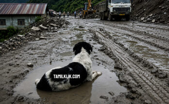Dog refuses to leave site of home washed away in Nepal flash floods