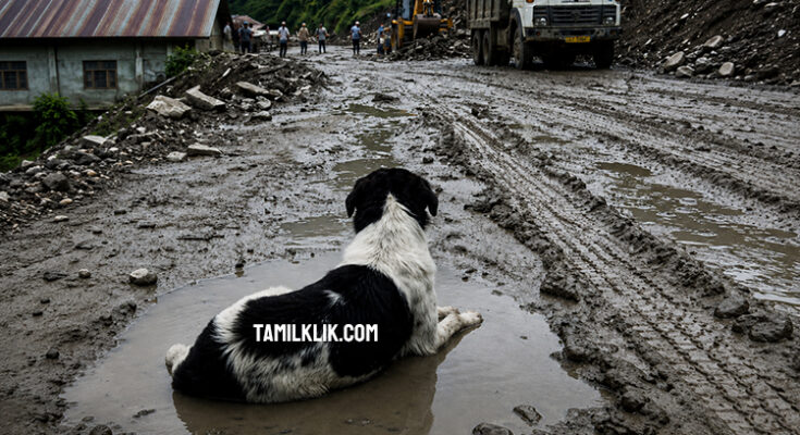 Dog refuses to leave site of home washed away in Nepal flash floods